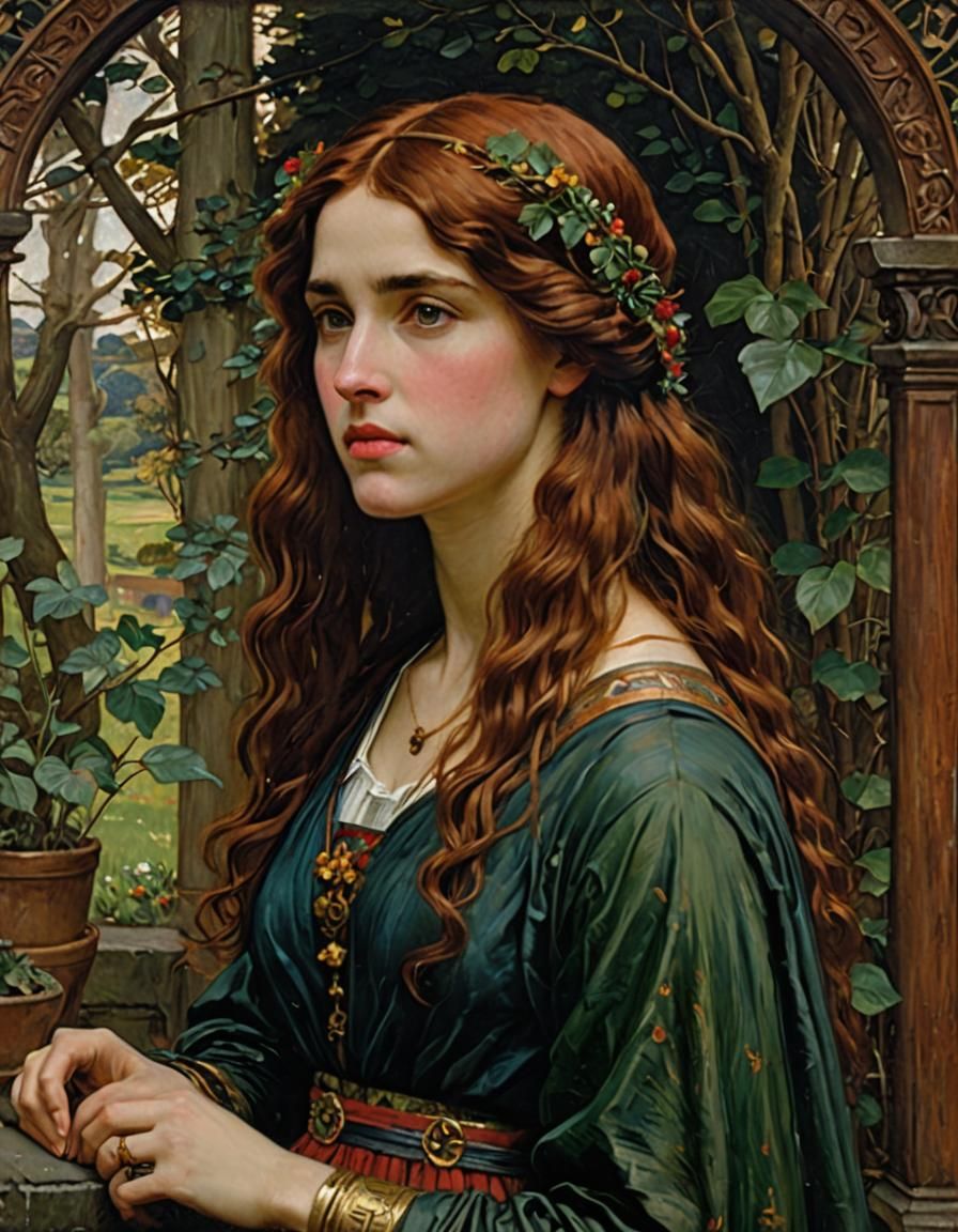 Pre-Raphaelite Portrait of a Woman in Oil