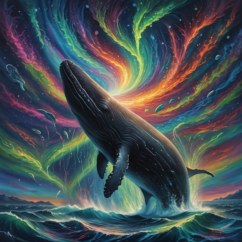 Whale Breaching Bioluminescent Ocean: Matte Painting