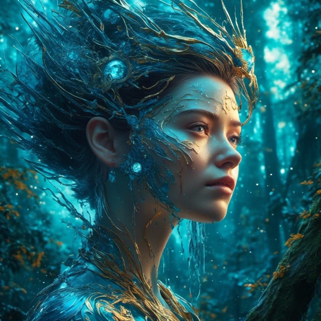 Avatar Blue Woman in Forest: Splash Art Style