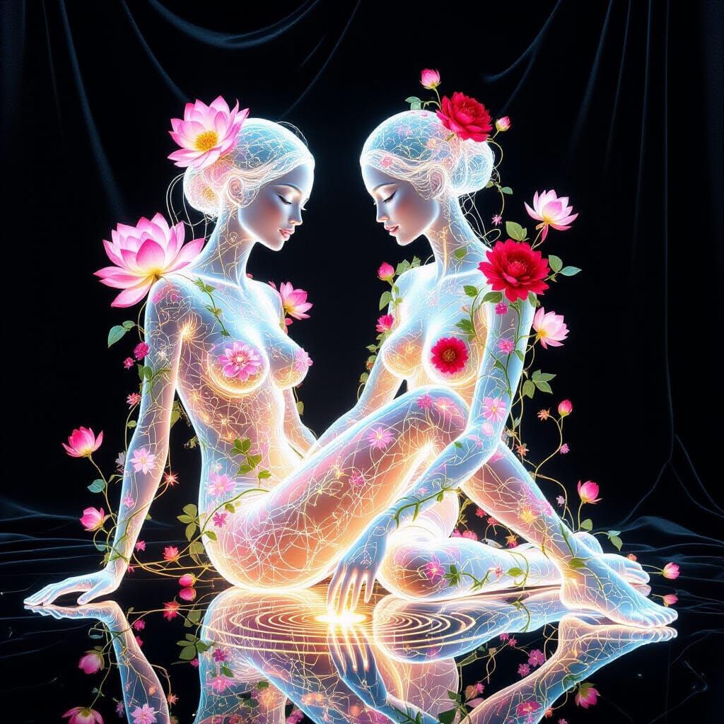 Luminous Woman Woven from Cosmic Energy: Surreal Digital Art