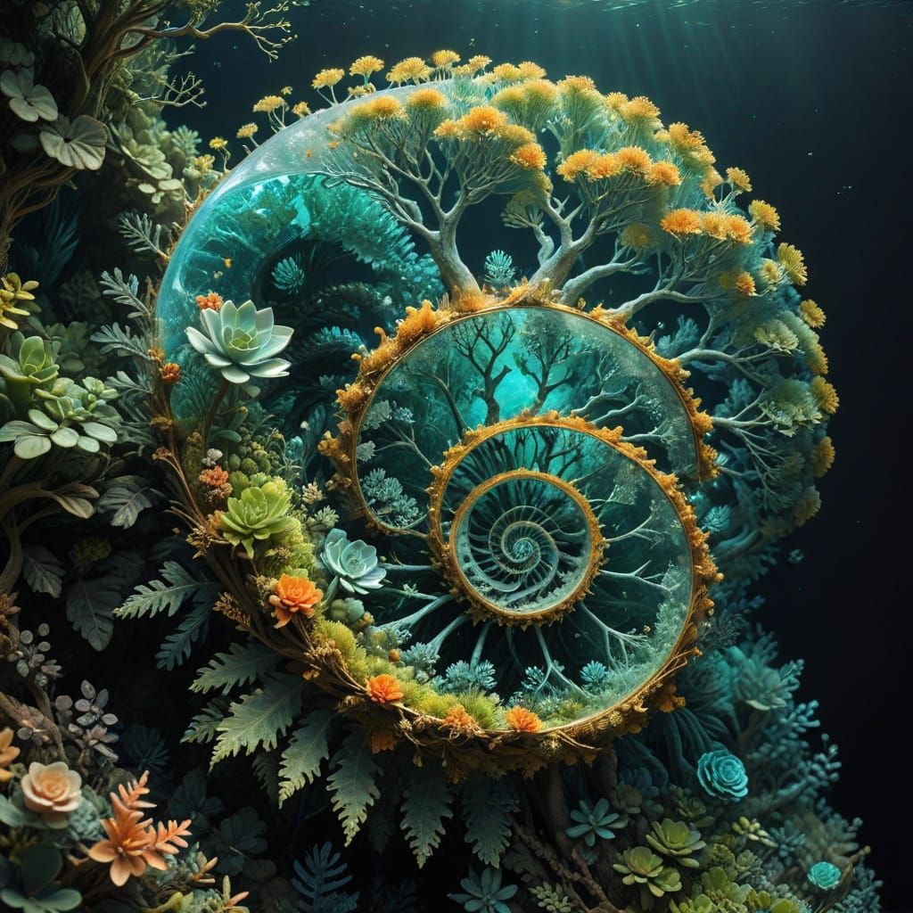 Bioluminescent Coral Reef with Floral Time Vortex