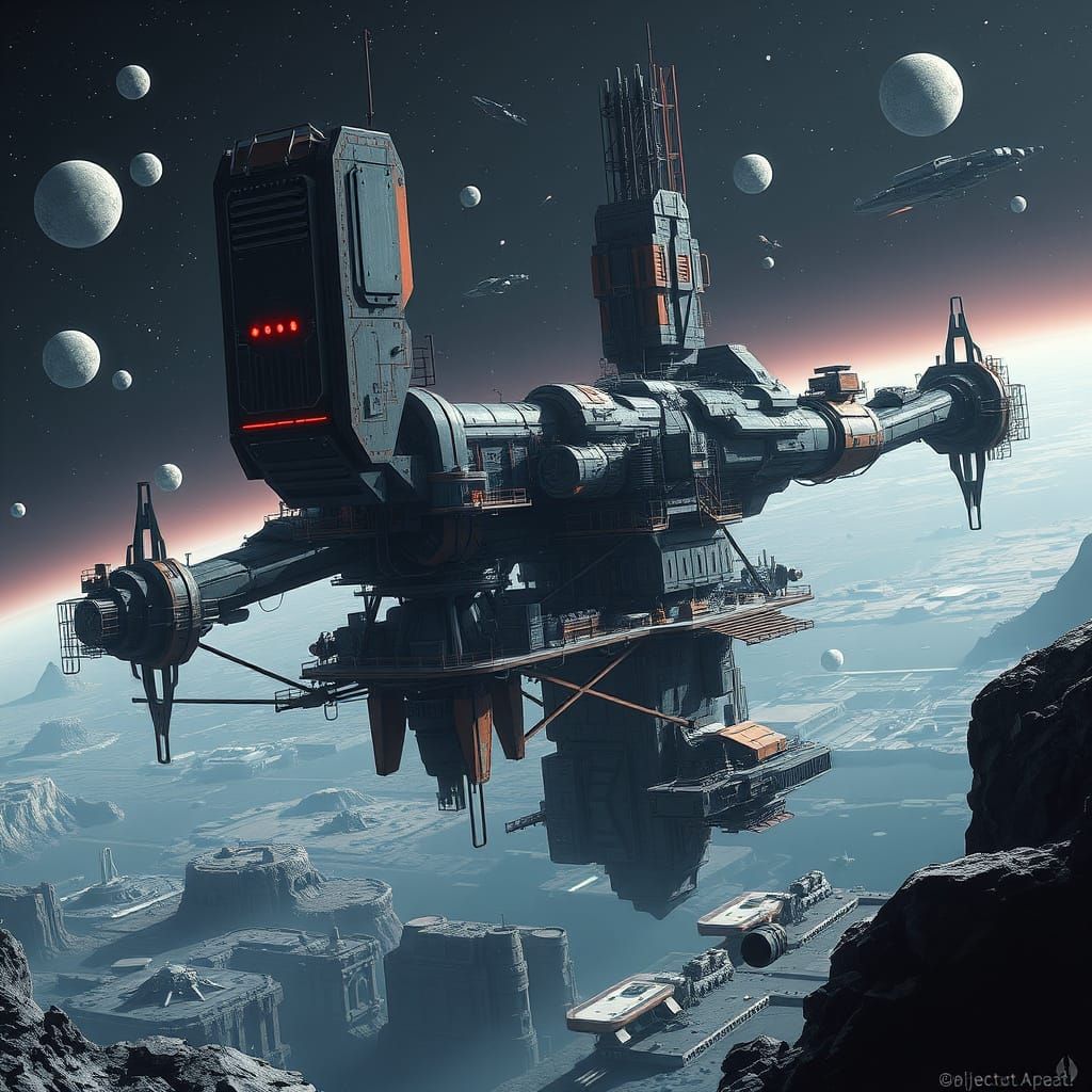Surreal Industrialized Space Station in a Dystopian Galaxy