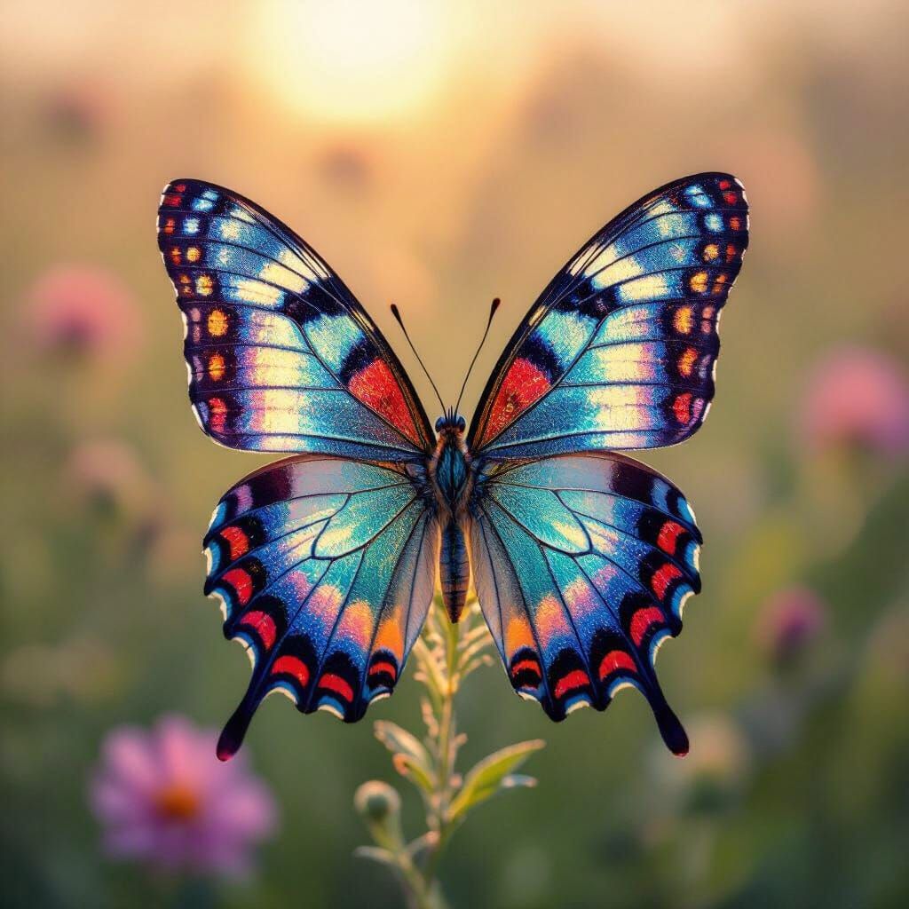 Hyperdetailed Butterfly in Sun-Dappled Meadow Macro Photogra...