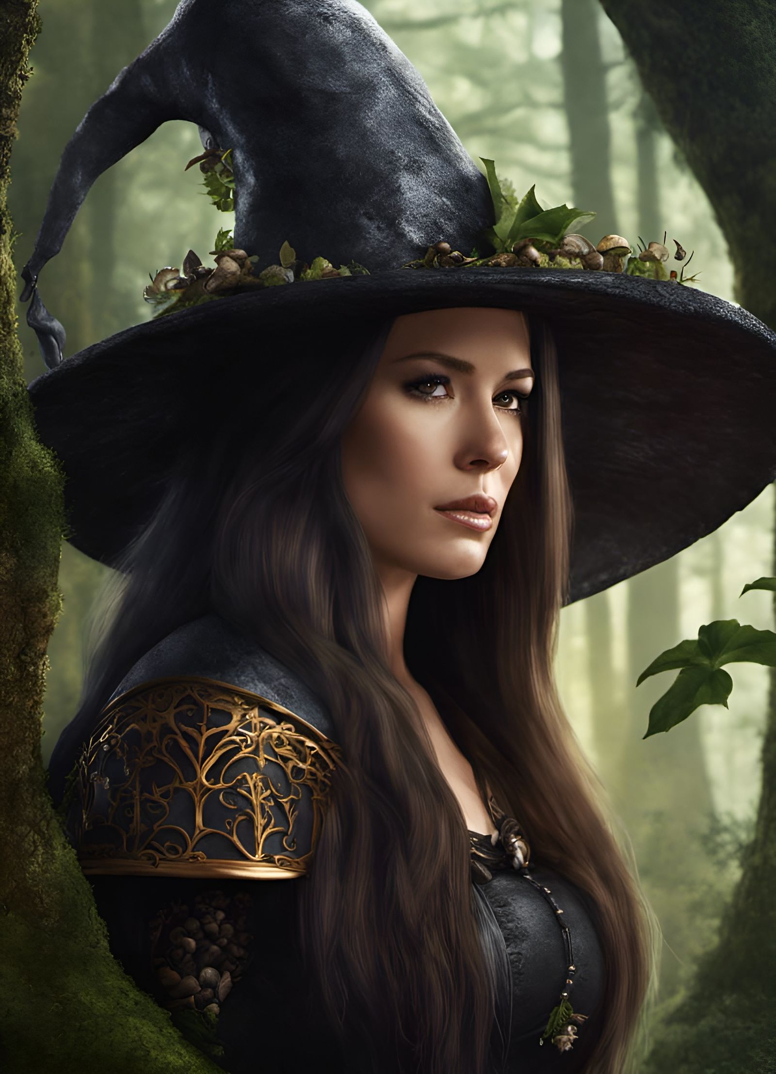 Beautiful Witch Portrait in Dark Fantasy Forest