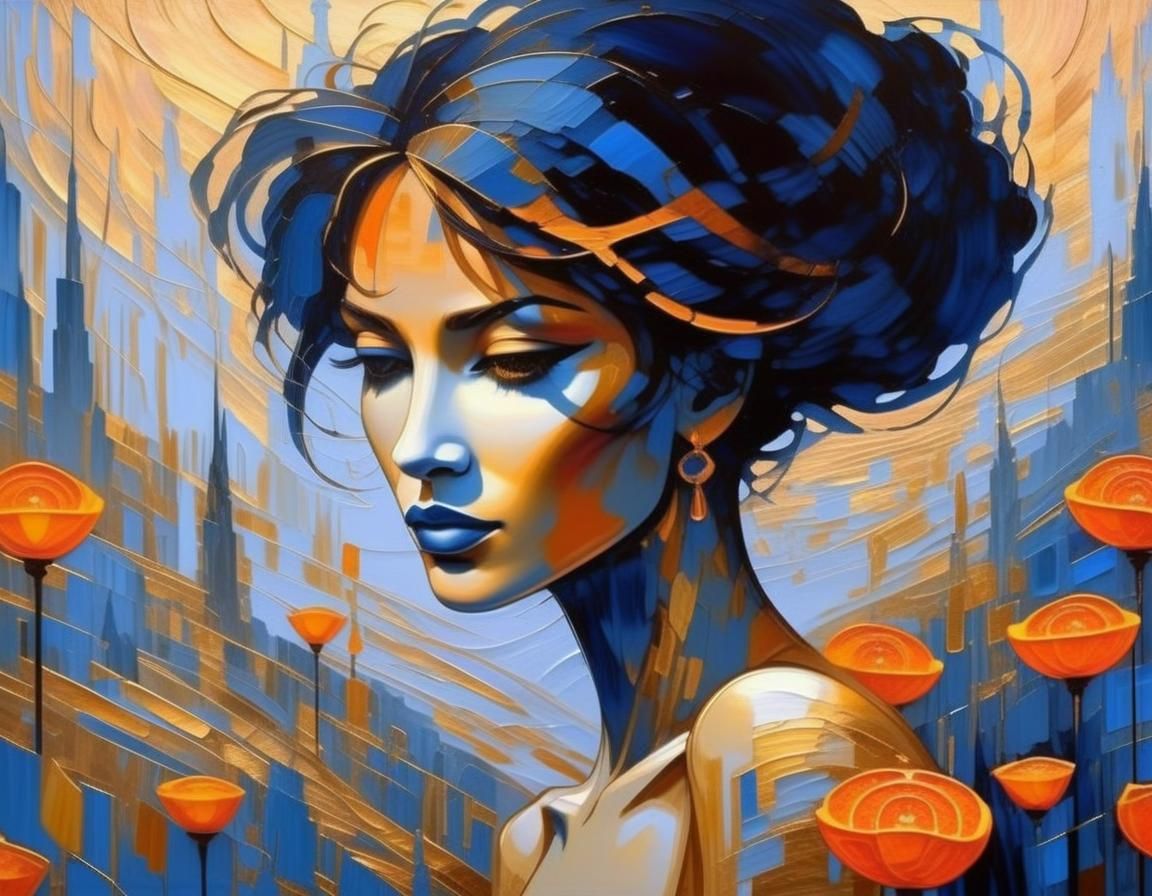 Mysterious Woman Portrait in Art Nouveau Style