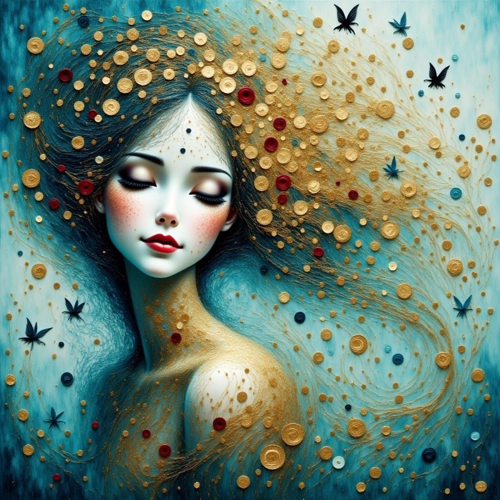 Golden Goddess in Crimson Splendor, Inspired by Klimt