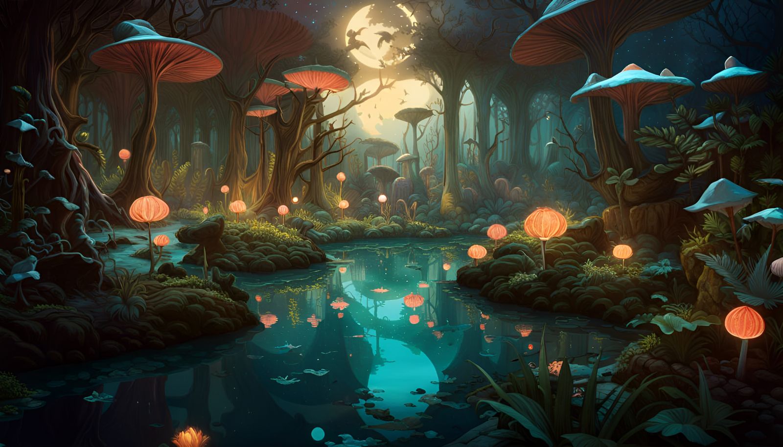 Moon glow in fairy forest