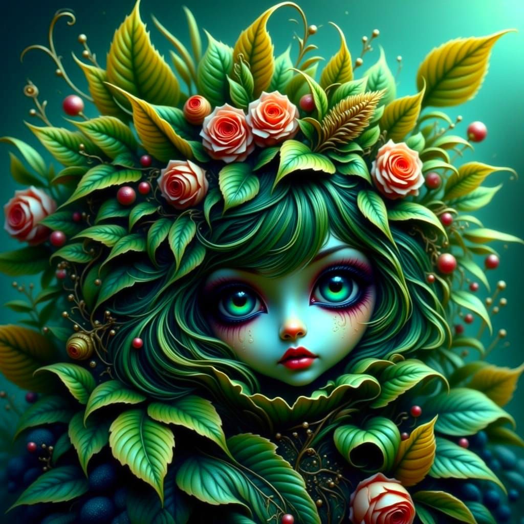 Whimsical Leaf Goddess in a Romantic Gothic Fantasy