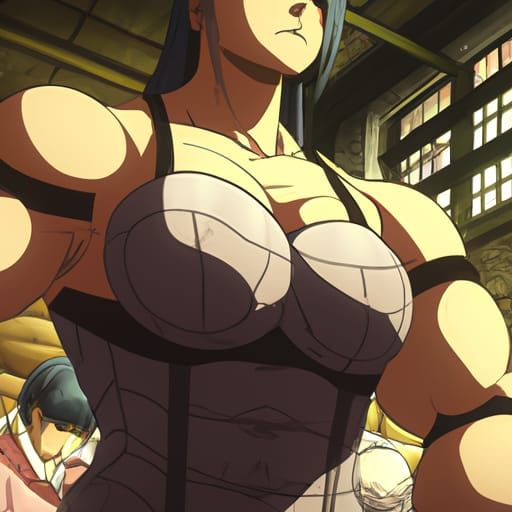 Muscular Anime Bodybuilder Girl in Ghibli Style