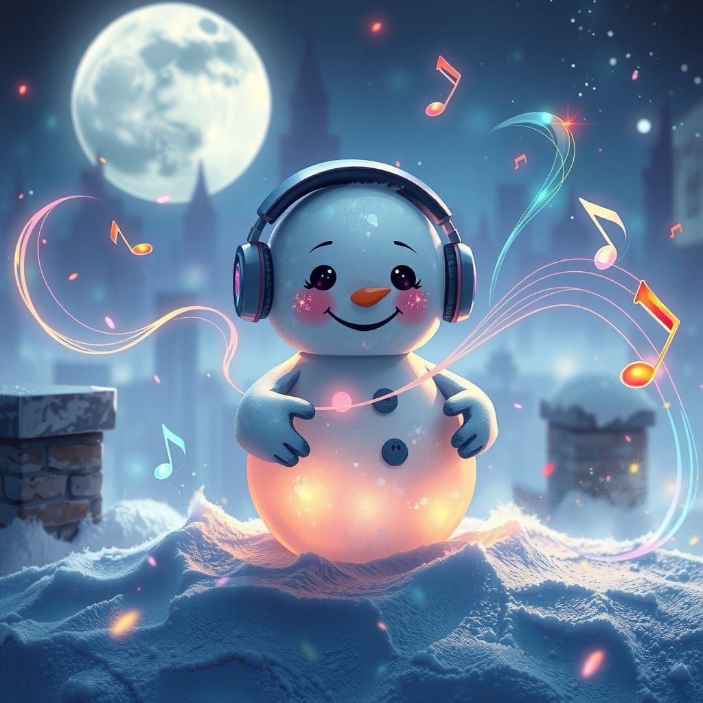 Enchanted Snowman Serenades Under Moonlit Skies