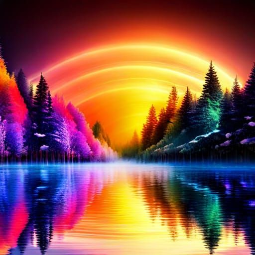 Double Rainbow Over Lake with Star Reflections