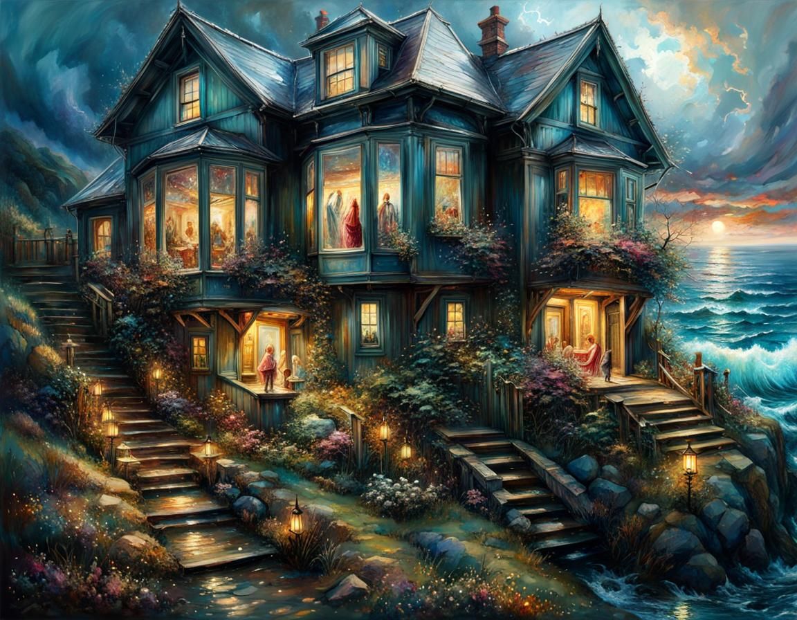 Stormy Sea Landscape with Christmas Cloud Tree