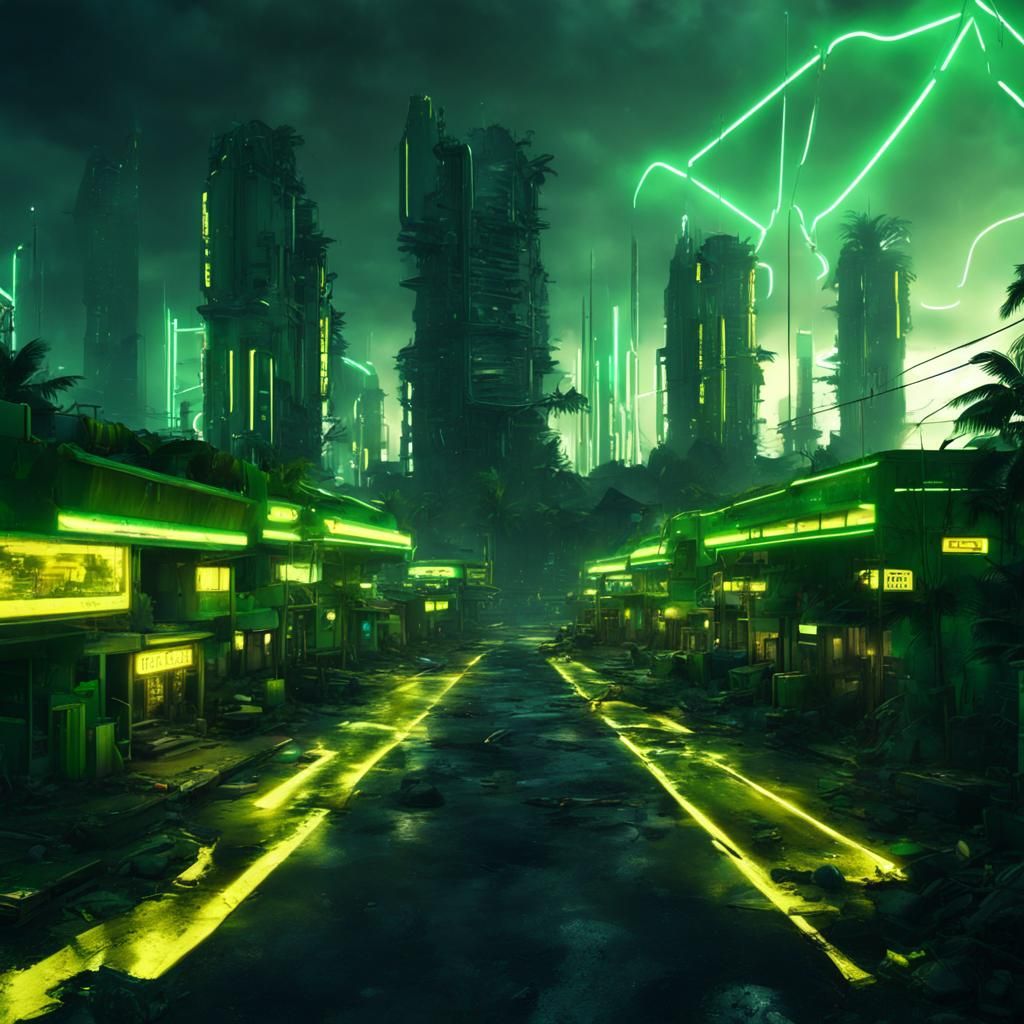 Dystopian Pacific City: Cyberpunk Fusion in 8K