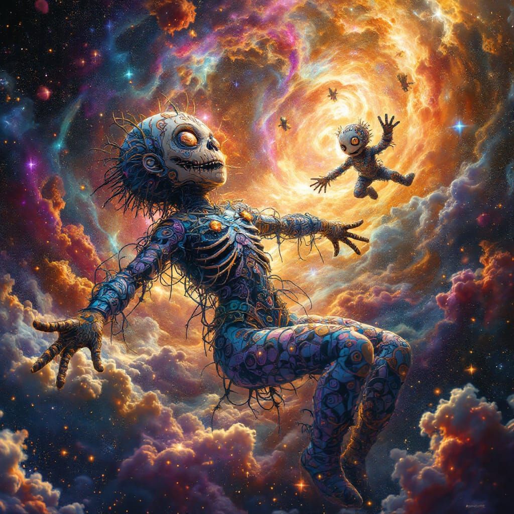 Mystical Voodoo Dolls in Cosmic Surrealism