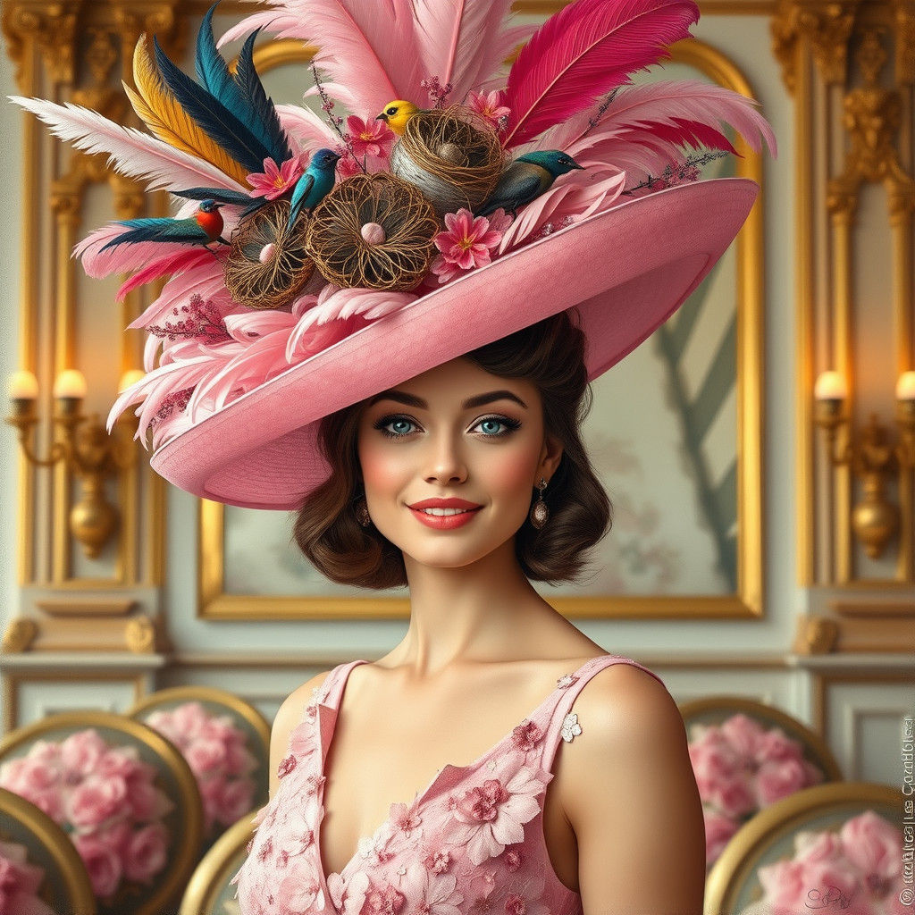 Elegant Haute Couture Woman in Lavish Setting with Towering ...