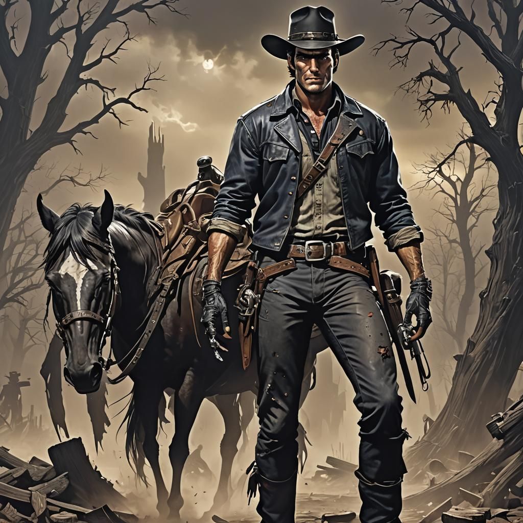 Undead Cowboy Ash Williams on Black Stallion