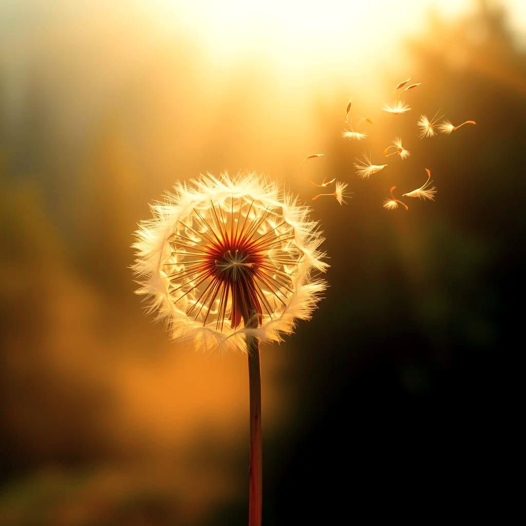 Golden Dandelion in Hyperdetailed Macro Close-Up