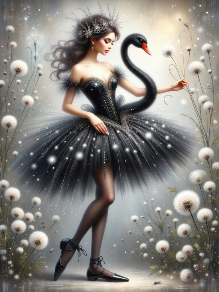 Black Swan Ballerina in Painterly Fantasy Style