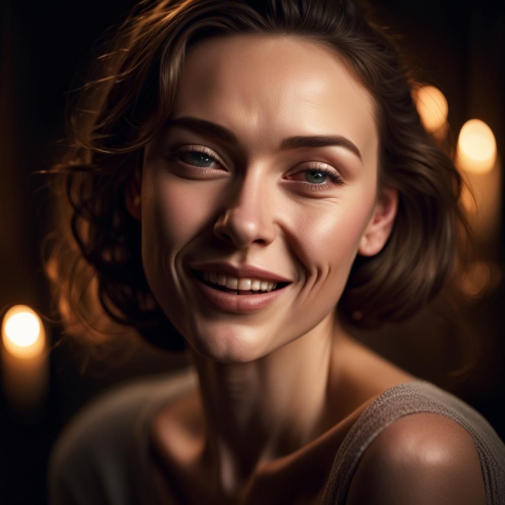 Winking Woman in Rembrandt Lighting: Hyper-Realistic Portrai...