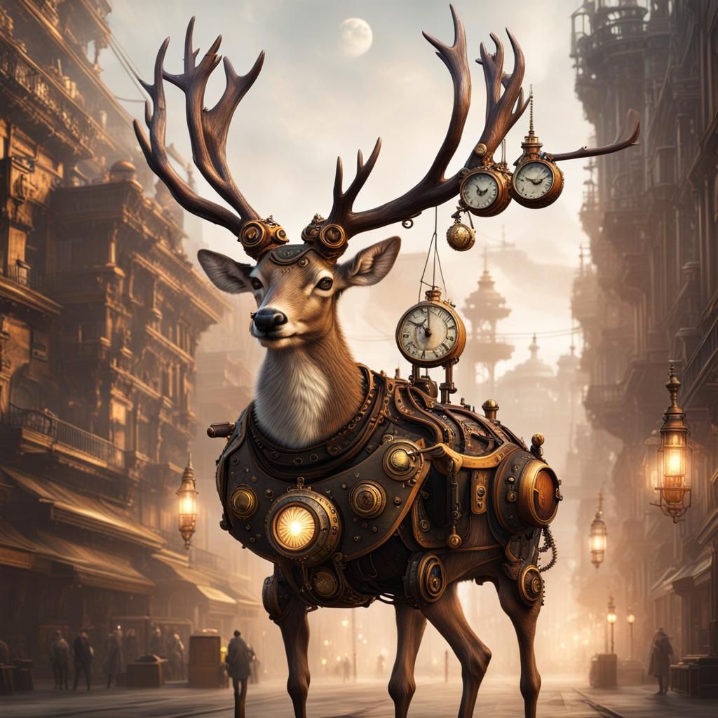 Steampunk Deer Concept Art in 8k Resolution