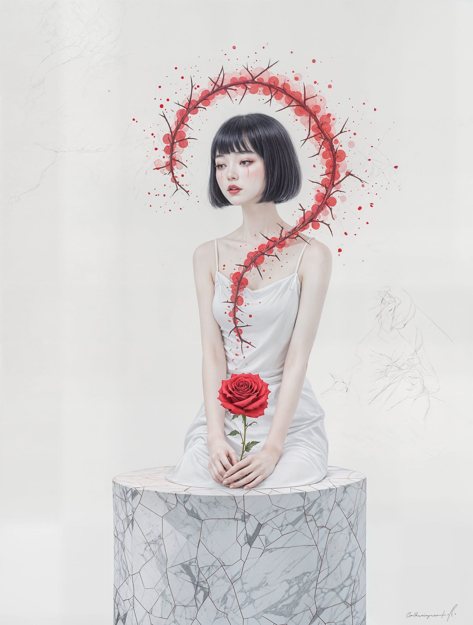 Enigmatic East Asian Woman in Infinite Expanse