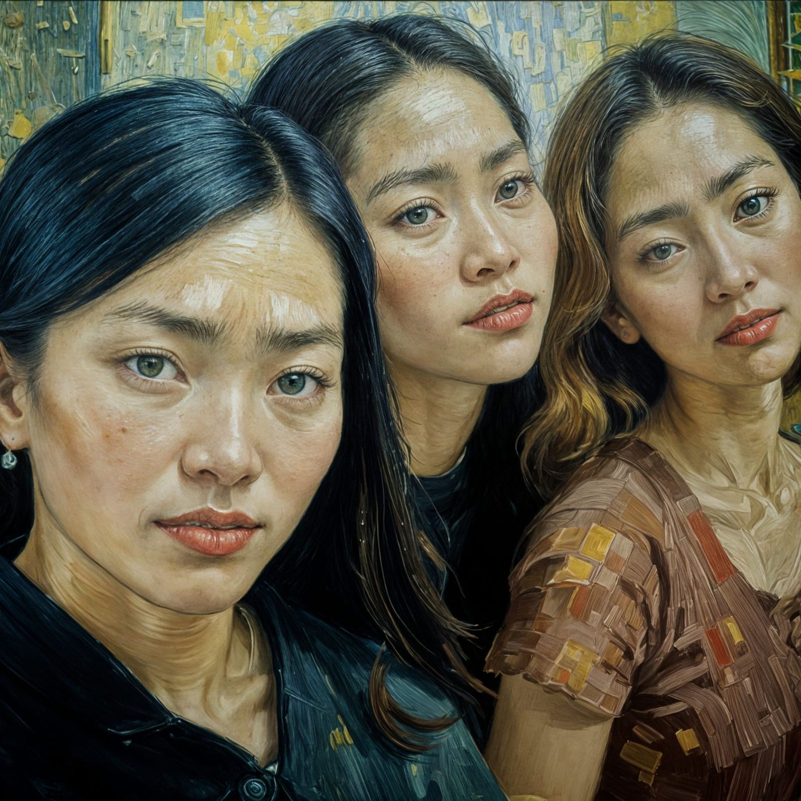 Asian Women in Studio: Van Gogh Style Painting