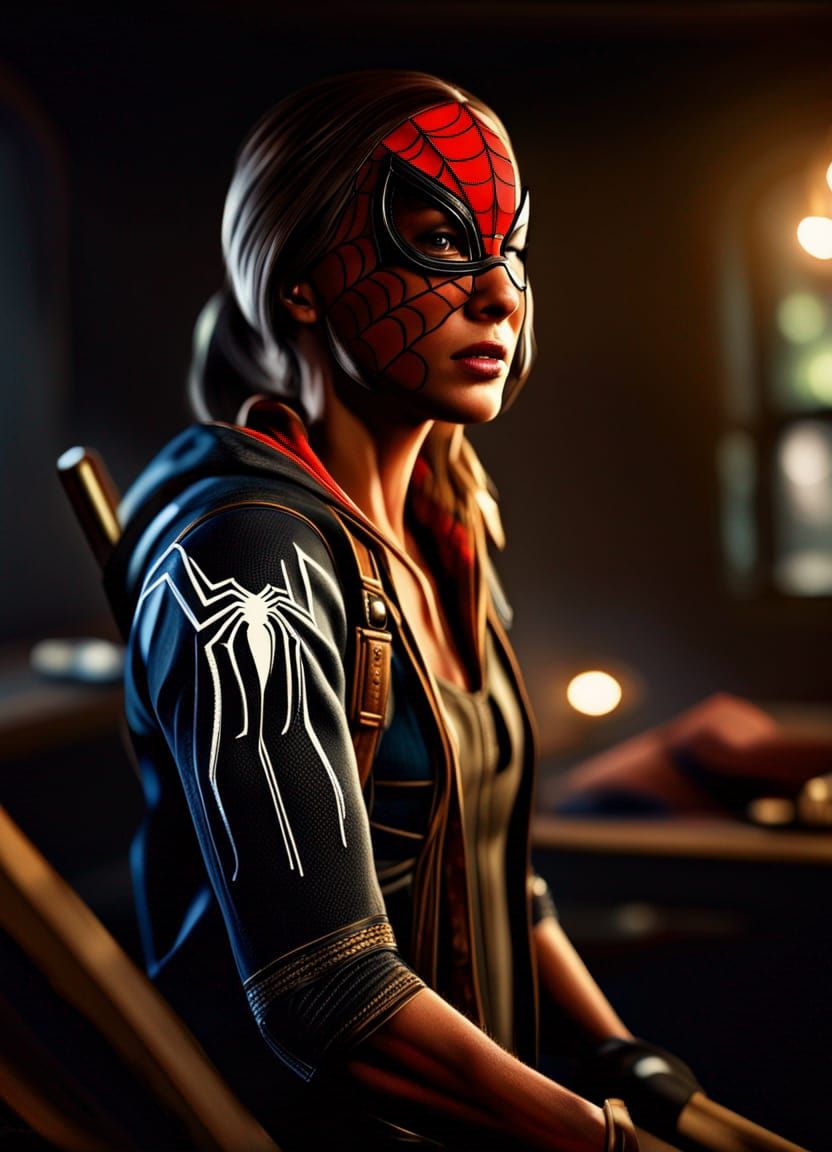 Hyperrealistic Spider-Woman in Blissful HDR