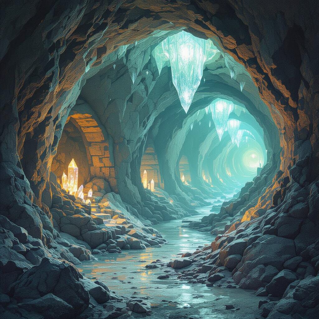 Luminescent Crystals Light Underground Caverns: Surreal Land...