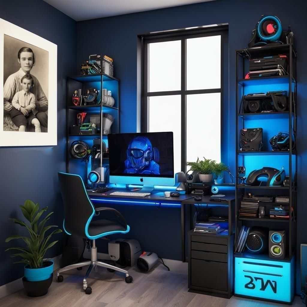 Teen Gaming Room with Neon Accents