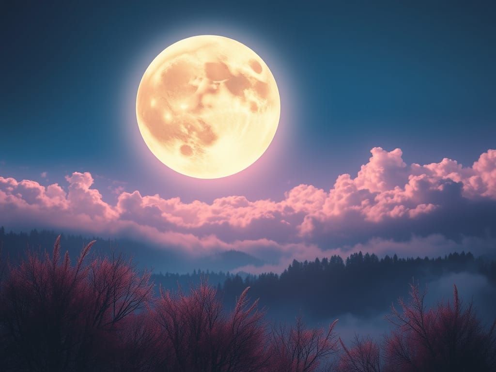 Majestic Supermoon Rises Over Dreamy Landscape in Ethereal G...