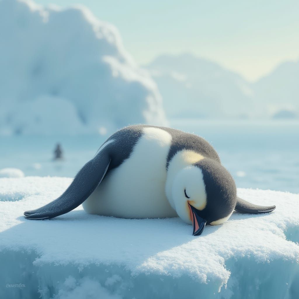 Serene Penguin Slumber on Icy Shores
