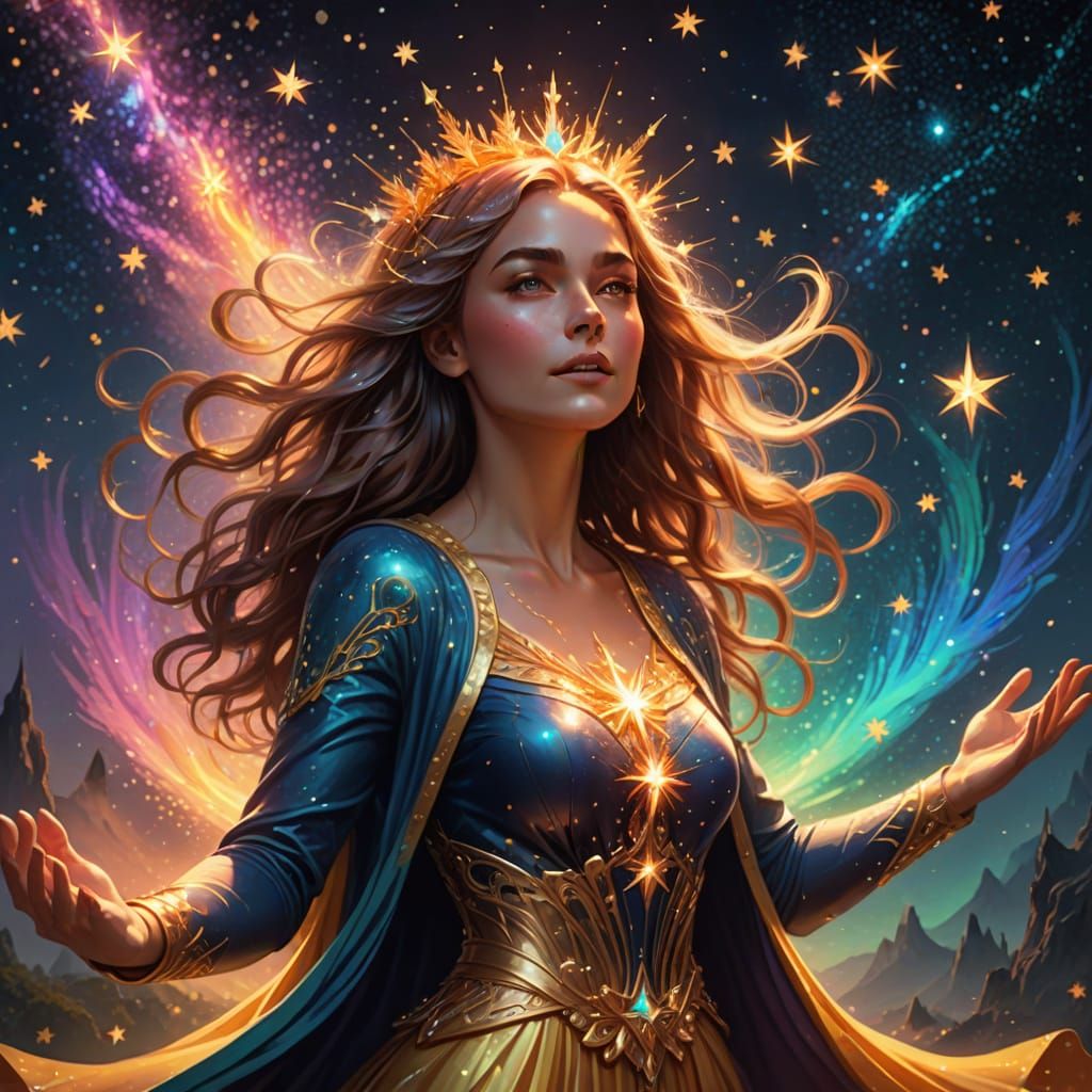 Empowering Woman with Golden Aura: Fantasy Art