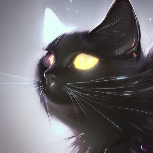 Mythical Black Cat with Angel Wings