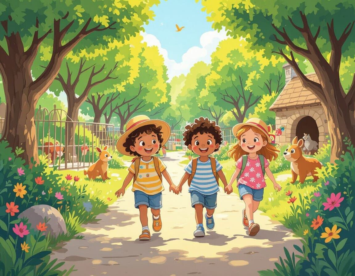 Children's Zoo Adventure in Whimsical Illustration Style