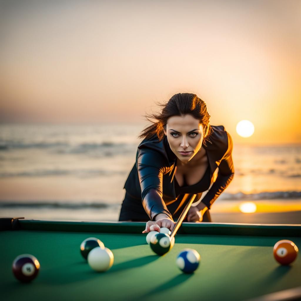 woman playing billiards