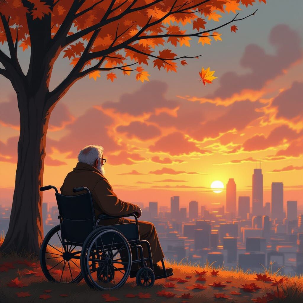 Sunset Contemplation: Cityscape in Cinematic Style