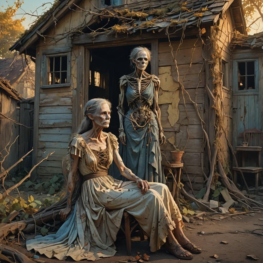 Decaying Human by Ancient Cottage: Hyperrealistic Concept Ar...