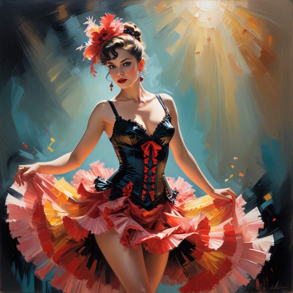 Burlesque French Cancan Dancer in Belle Époque Style