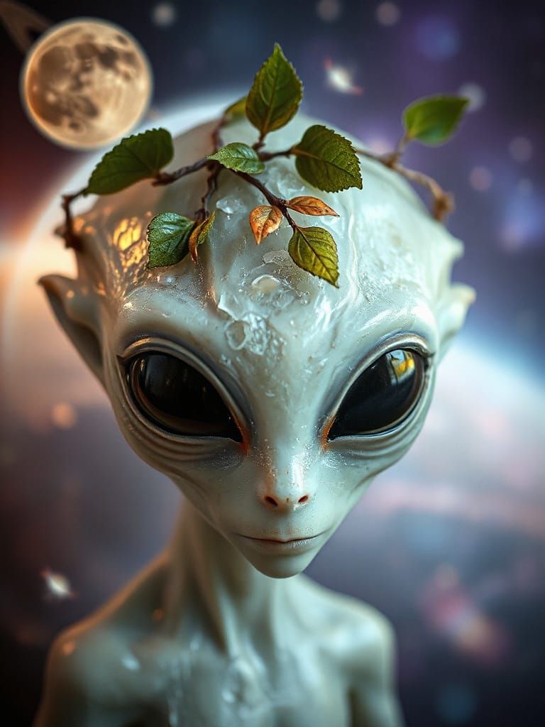 Crystal Alien with Soulful Eyes in Fantasy Art Style