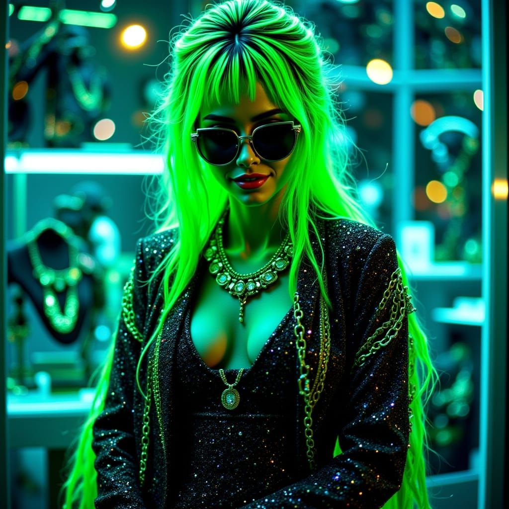 Swedish Goddess in Neon Drip and Rhinestones