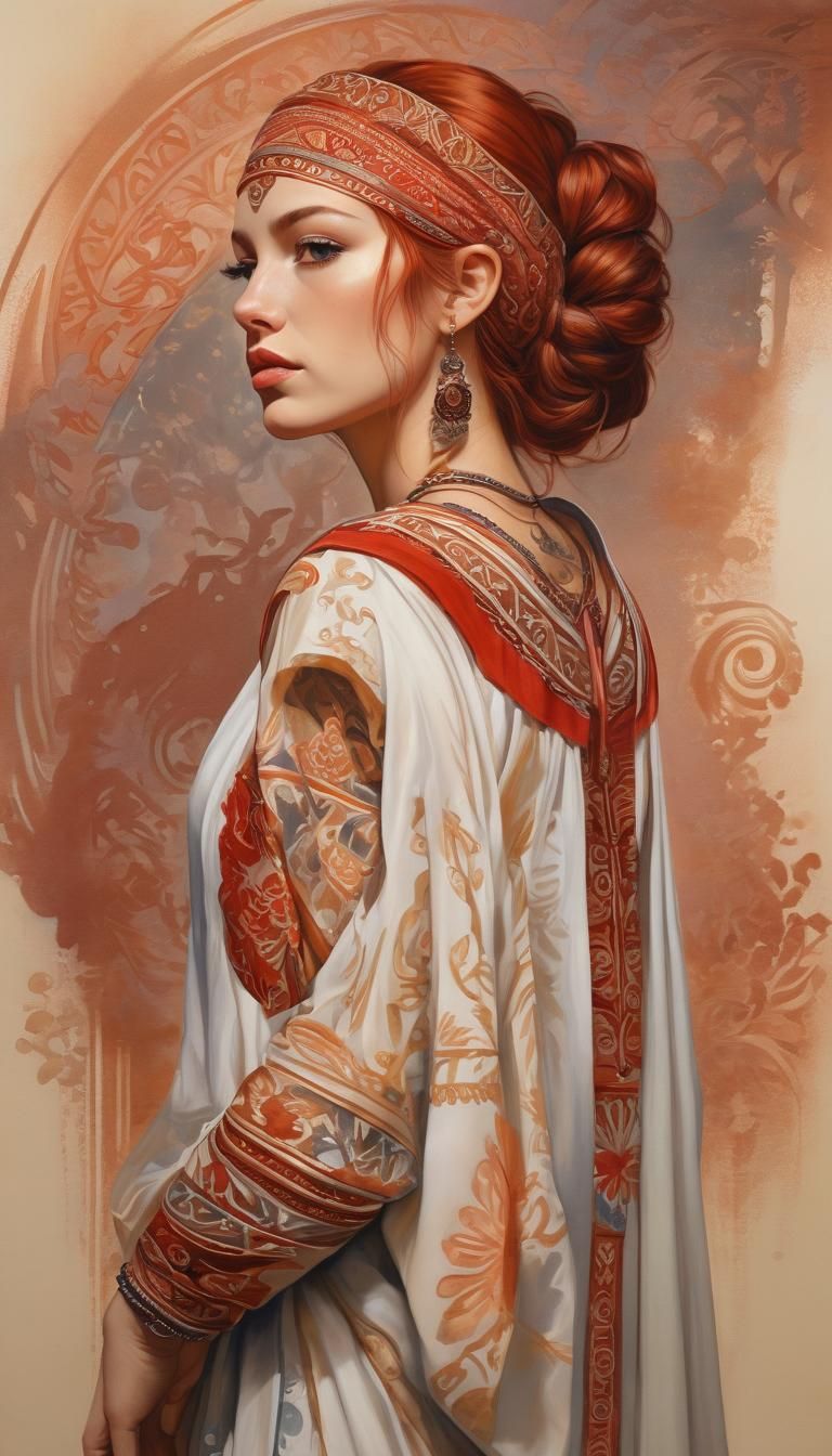 Fantasy Woman Portrait in Gouache Style