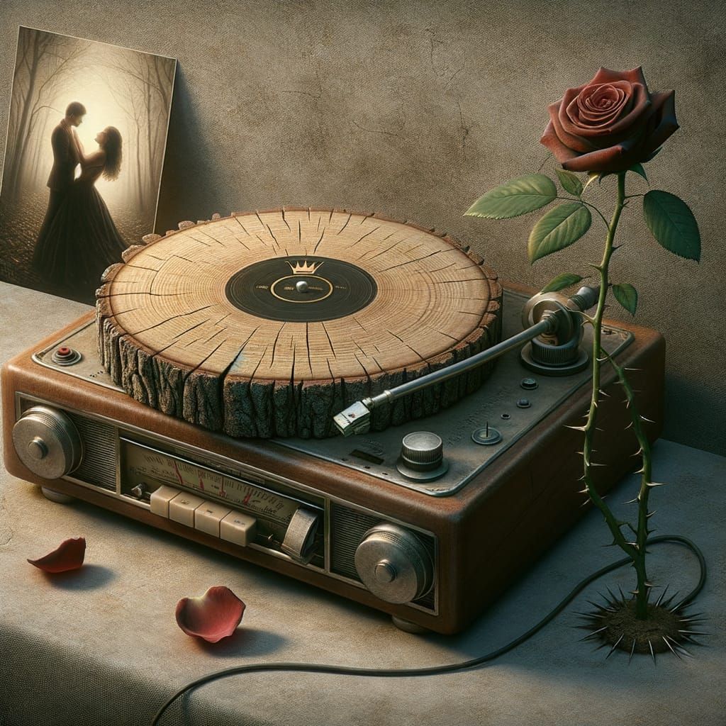Surreal Vinyl Record Player with Wooden Disc