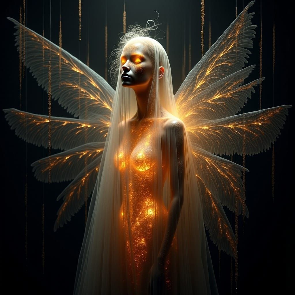 Ethereal Winged Creature in Gothic Lace