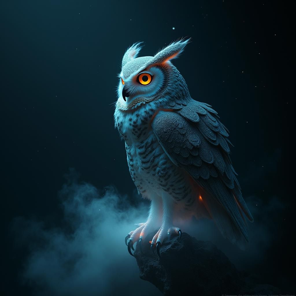 Ethereal Owl in Biomechanical Surrealist Style