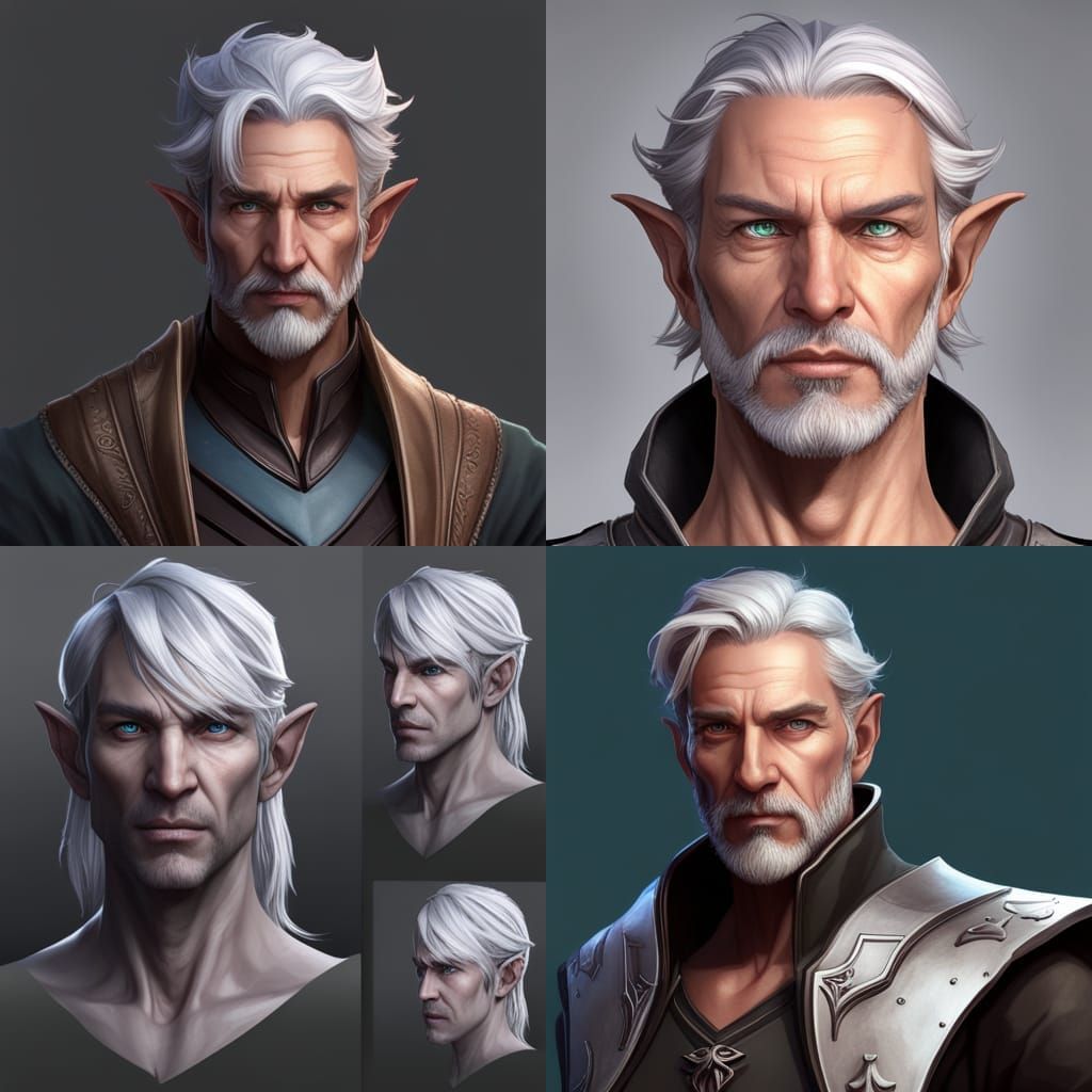 Silver Haired Elf Portrait in Hyperdetailed Style