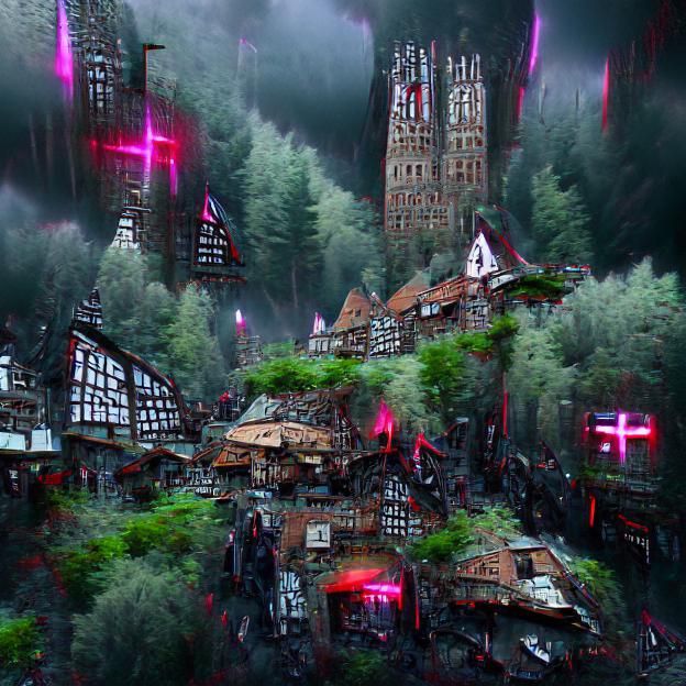 Medieval Village in Cyberpunk Style