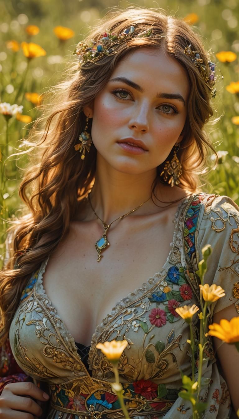 Bohemian Woman in Meadow, Romanticism Style Portrait