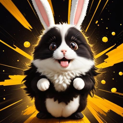 Fluffy Bunny Impasto Painting with Large Eyes