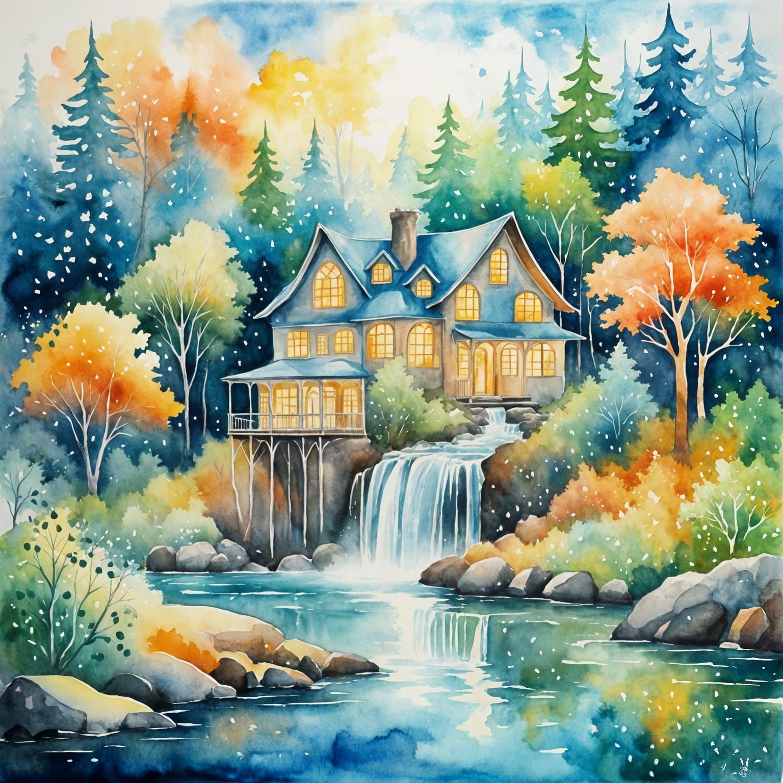 Fantasy House in Forest: Watercolor Painting