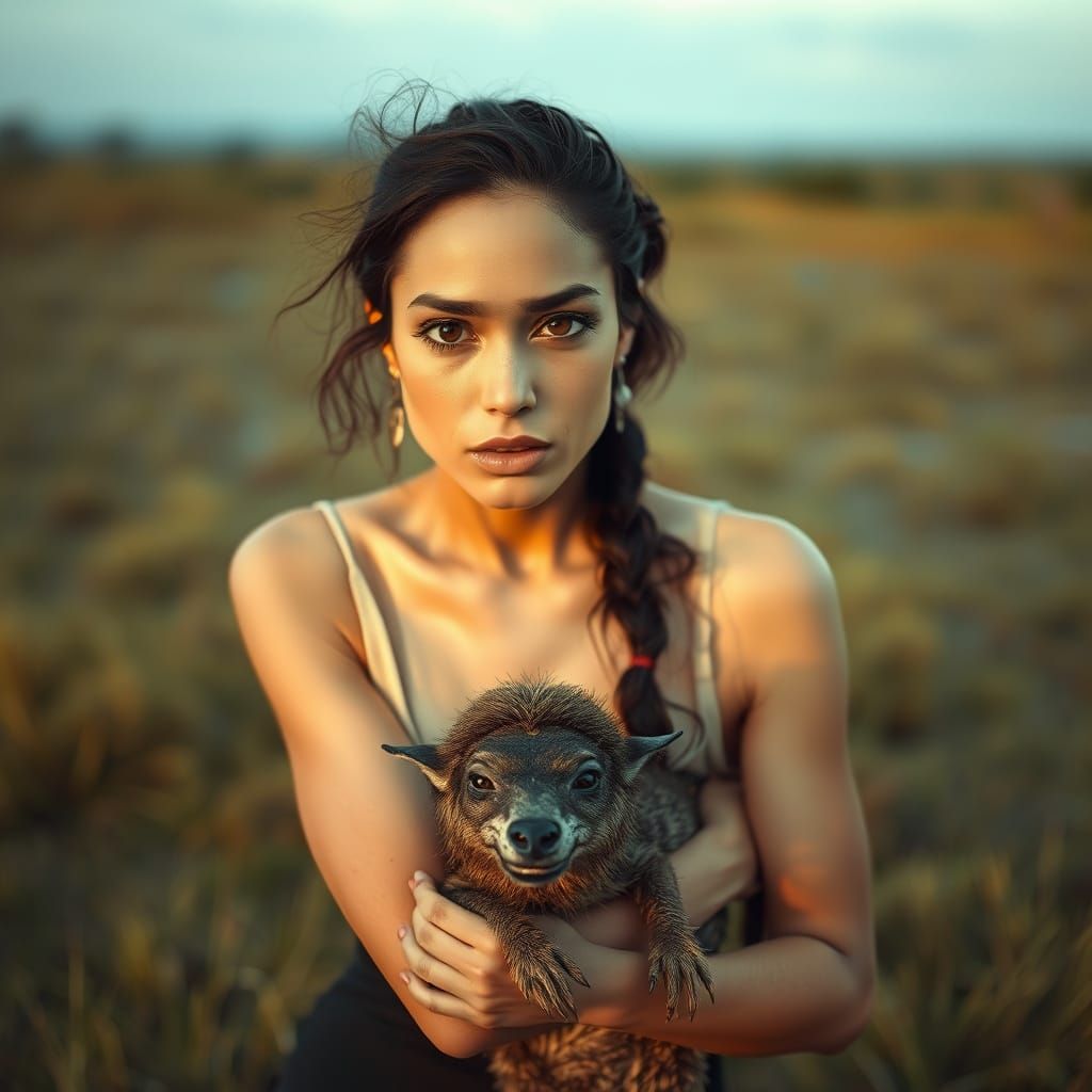 Woman and Her Majestic Savannah Companion in a Vibrant Artis...